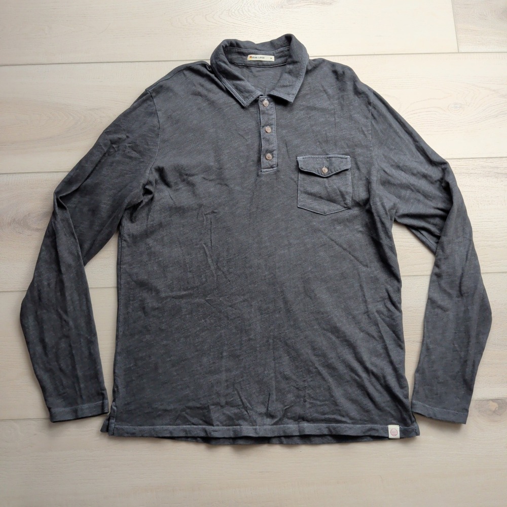 Marine Layer Heavy Slub Polo Shirt Mens‎ Medium Forged Iron Gray Flap Pocket